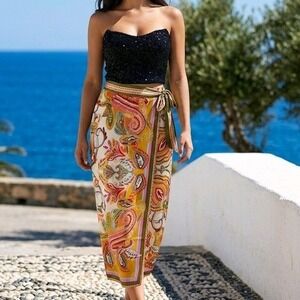 Elie Tahari Maxi Skirt Paisley Multicolor Polyester Wrap Style 8